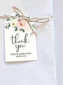 25/50pcs Flowers Thank You Cards, Gift Packaging Tags Labels With String Gift Rope, For Celebrating With Us, For Birthday, Wedding, Party, Baking Packaging, Dessert Table Decoration - Multicolor - View 4