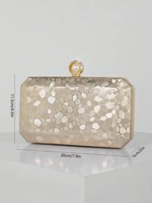 Simple Marble Pattern Box Shape Evening Clutch Bag, Suitable For Wedding, Party, Prom, Ladies Handbag, Shoulder Bag With Chain, Prom Bag For Party - Gold - View 7