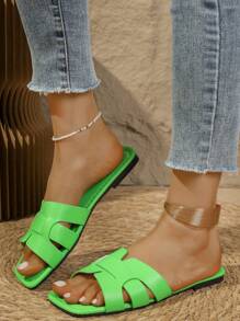 Casual Flat Slip-On Sandals, Women Summer Open Toe Slippers, Stylish Slide Sandals For Outdoor, Beach, Holiday, Fashion Dress - Green - View 1