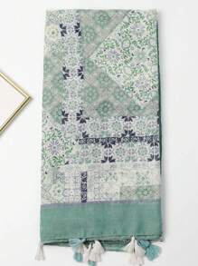 1pc Spring/Autumn Floral Printed Tassel Scarf/Beach Shawl - Multicolor - View 2