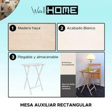 WELL HOME - Rectangular Folding Side Table, White Finish, 48x35x64 Cm. Free Shipping 24/72h. - White - View 3