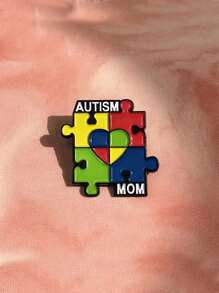 1 Pc," Mom" Enamel Pin Rainbow Puzzle Pieces Badge Jewelry Mother Autistic Awareness Pin For Clothes Bag Charm School