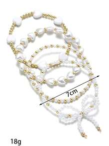 4pcs Bohemian Beach Vacation Style Bowknot Faux Pearl Heart Shape Golden CCB Anklet,Suitable For Ladies Vacation Wear - Multicolor - View 6