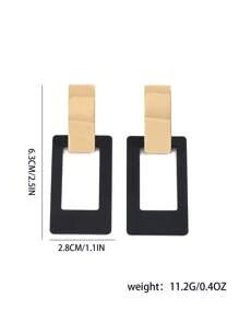 2pcs Black Geometric Square Metal Clip-On Earrings For Women, Long Piercing-Free Casual Wear - Clip - View 6