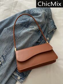 Stylish Solid Color Asymmetrical Flap Retro Minimalist Chic Shoulder Bag - Brown - View 1