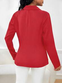 Women's Tailored Blazer Elegant Formal Jacket With Button - Red and White - View 2
