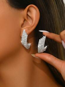 1 Pair Fashionable Geometric Cubic Zirconia 925 Sterling Silver Stud Earrings