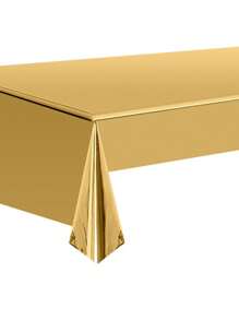 1pc Metallic Foil Disposable Tablecloth, Shiny Solid Color, For Birthday Party Decoration - Gold - View 9