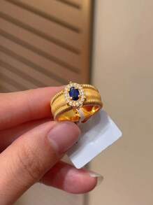 小众设计，复古鸽子蛋戒指，女款拉丝珠闪耀水钻宽面，拉丝戒指，小众时尚设计，百搭戒指，时尚高级感，优雅手链，女士日常派对配饰，时尚首饰，闺蜜礼物 - 金色 - 查看 11