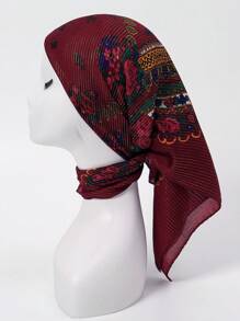 1 pièce Bandeau/Bandana élégant pour femme avec imprimé métallique multicolore, accessoire de mode polyvalent, convient comme cadeau de fête pour une robe - Rouge foncé - Voir 4