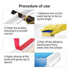 Shower Water Guard, Threshold Water Dam & Barrier, Shower Stopper For Wet & Dry Separation In Bathroom (White) Home Bathroom Decor Summer Back To School - White - View 4