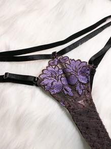 SOFUSEN Sexy Purple & Black Lingerie Set Women's Lace Trimmed Bra Multi-Layer Panty Garter Belt Lingerie Combo Underwear Set Sleepwear Nightwear Lace Lingerie For Women Plus Size Available Elegant Comfortable Fit - 紫色 - 查看 6