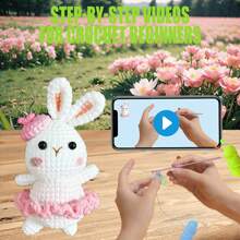 DIY Dance Rabbit Crochet Kit For Beginners, Amigurumi Stuffed Animals - Gift Animal Crochet Starter Kit All-In-One Complete Crochet Kit Learn To Crochet Sets With Instructions And Step By Step Video Tutorials For Adults Cute Animal Doll DIY Crafts For Home Decor