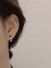 1 Pair S925 Sterling Silver Colored Cubic Zirconia Stud Earrings, High-Quality Elegant Jewelry For Daily Wear - Silver - View 4