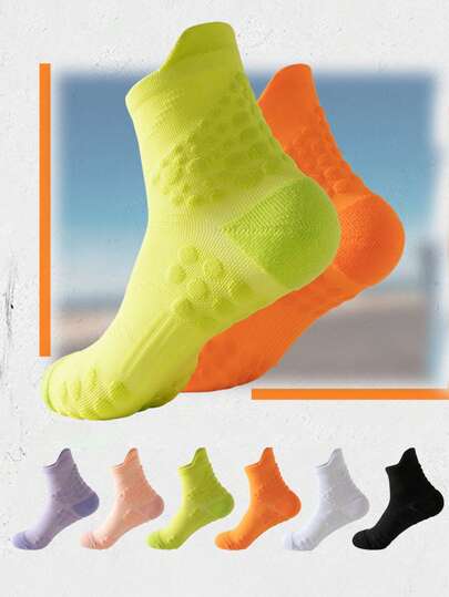 1 Pair/4 Pairs Couples Solid Color Sports Mid-Calf Socks, Marathon Running, Fitness, Cycling, Quick-Dry, Massage Bottom, Running, Fall