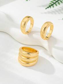 3 件套金属光滑线圈风格中世纪可调节女士戒指套装，时尚珠宝套装，适合春夏季度假穿着，充满活力的配饰 - 簡約優雅款 - 查看 2