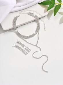 1 件双层 Y 形水钻项链 + 1 对奢华水钻耳环，适合正式活动