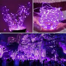 LED 灯串 10 米 100LED 仙女灯，AA 电池供电仙女灯串，防水银线铜线灯串适用于 DIY 婚礼宿舍、卧室、派对、花卉装饰、生日装饰、校园装饰、节日装饰、庭院花园装饰等 - 紫色 - 查看 7