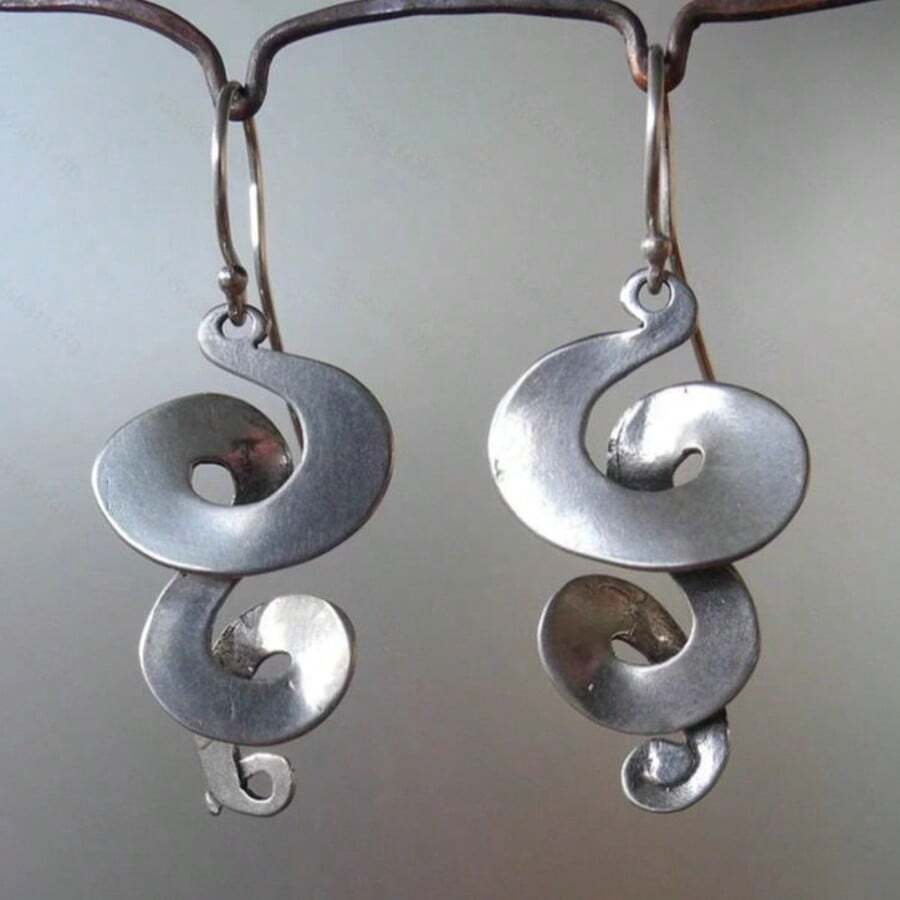 1 Pair Exaggerated Vintage Spiral Design Ladies Earrings - Antique Silver - View 1