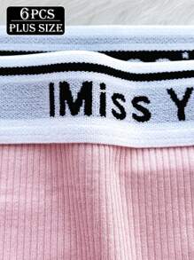 6 unidades/pacote plus size feminino elástico e respirável letra cós cobertura total triângulo calcinha - Multicolorido - Ver 6