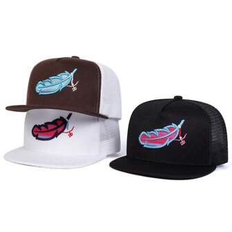 1pc Men's Feather Embroidery Baseball Cap, Street Fashion Hip Hop Hat, Adjustable, Breathable, Sun Protection, Outdoor, Suitable For Spring Autumn Travel, Beach, Party