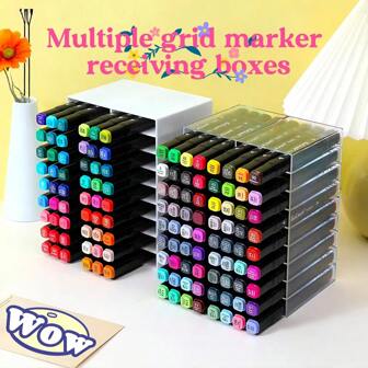 1pc-Marking Pen Storage Box, Desktop Watercolor Pen Compartment Storage Rack, Can Store 72 Marking Pen, Office/Classroom/School/Bedroom/Desk.