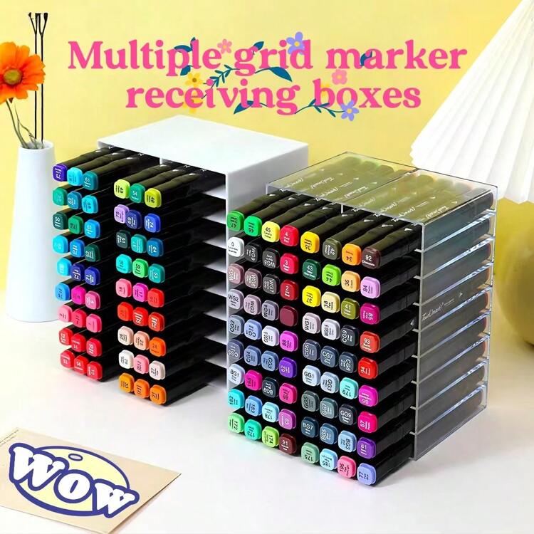 1pc-Marking Pen Storage Box, Desktop Watercolor Pen Compartment Storage Rack, Can Store 72 Marking Pen, Office/Classroom/School/Bedroom/Desk. - Multicolor - View 1