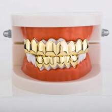 THATBOY 2PCS Simple Fashionable 14-Tooth Smooth Hip Hop Punk Style Blingbling Rapper Grillz Teeth Jewelry