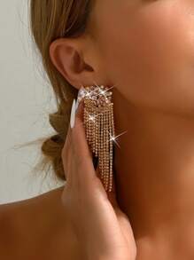 1 对多色爪链水钻流苏耳环，奢华几何花卉水晶耳环 - 彩色 - 查看 15