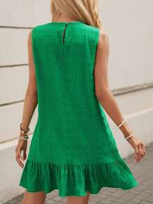 tooluck Elegante minivestido sin mangas de tejido texturizado, ropa urbana de moda para mujer - Verde - Ver 2