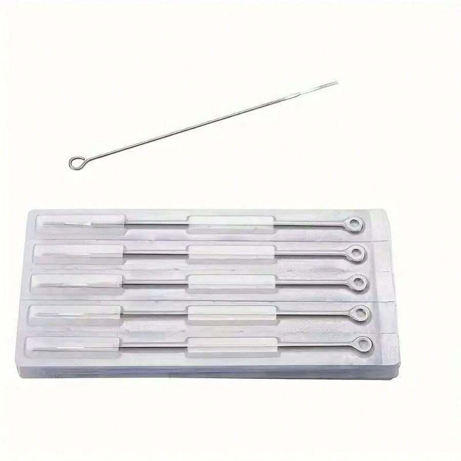 50pcs/100pcs Disposable Sterile Tattoo Needles Assortment, 3RL,5RL,7RL,9RL,5RS,7RS,9RS,5M1,7M1,9M1 Tattoo Cartridge Needles, Includes Grip Tips, Ink And Magnifier Glasses