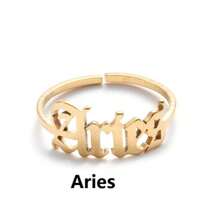1 pieza Anillo chapado en oro de acero inoxidable para mujer con doce constelaciones, de moda y sencillo, apropiado para el uso diario de joyas de mujer