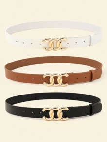 3 bucăți de damă clasic auriu cataramă piele PU culoare solidă decorare retro curea de blugi casual simplă