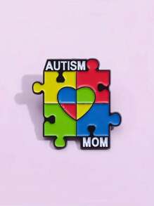1 Pc," Mom" Enamel Pin Rainbow Puzzle Pieces Badge Jewelry Mother Autistic Awareness Pin For Clothes Bag Charm School