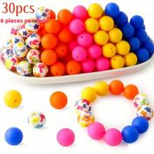 30 件粉色和黑色硅胶珠星玫瑰蝴蝶结装饰 15 毫米圆形和多边形焦点珠工艺品 DIY 珠宝制作套件、串珠用品、串珠爱好者的礼物 - 彩色 - 查看 15