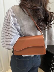 Stylish Solid Color Asymmetrical Flap Retro Minimalist Chic Shoulder Bag - Brown - View 3