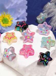 10pcs Random Style English Alphabet Drop Oil Love Star Acrylic Jelly Real Color Beads DIY Mobile Phone Chain Keychain Ballpoint Pen Handmade Materials And Decoration Accessories Loose Beads