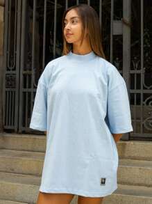 Oversized Plain Turtleneck Basic Streetwear T-Shirt For Men Unisex - Baby Blue - View 4