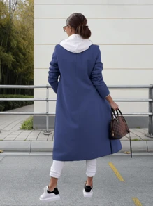 Gabardina de invierno de mezcla de lana cruzada para mujer de Youiham, chaqueta larga y elegante con cuello de solapa con muescas - azul real - Ver 4