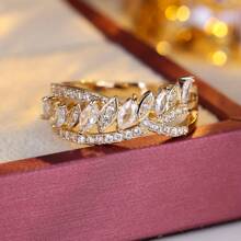 1pc Elegant & Chic Cubic Zirconia Embellished Ring, Fashion Jewelry Suitable For Daily, Dating Or Work Occasions