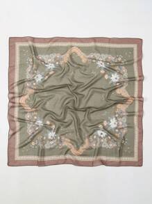 1条90*90厘米女士佩斯利花纹印花围巾，可作户外头巾、颈巾、优雅头饰、发带、发饰，是秋冬季提升造型的理想之选，适合沙特阿拉伯国庆日等绿色主题场合。 - 綠色 - 查看 3