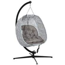 Outsunny Hanging Egg Chair Outdoor Indoor Garden Swing Chair With Folding Basket, Garden Hanging Chair With Stand, Thickened Cushion, Cup Holder For Patio, Balcony - Brown - View 2