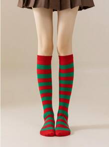 1双/包 女士日式条纹长筒袜 COSPLAY 动漫派对角色扮演条纹少女长筒袜，Y2K风格，舒适袜子
