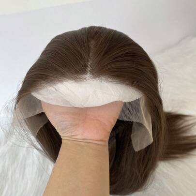 Party Natural Hairline Daily Wear 13X4 Inch Large Area HD Lace Frontal Wigs Light Brown Long Straight Synthetic Hair Heat Resistant