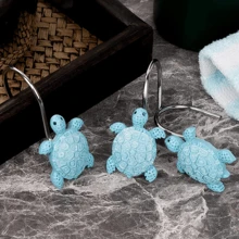 12 件航海海龟装饰浴帘挂钩，热带海滩主题蓝海龟浴室装饰窗帘环 - 藍色 - 查看 5