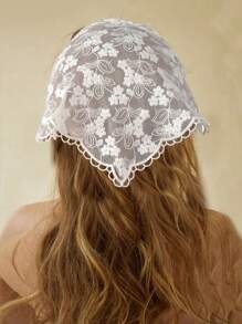 1件装花卉印花蝴蝶结可爱优雅复古法式波西米亚风网纱蕾丝发带，适合女孩，百搭配饰，可搭配连衣裙、牛仔裤，也可作为腰部装饰，适合海滩/摄影等场合。针织材质头巾发带，吸汗发带，秋冬季发带，女士度假装扮发饰，优雅围巾，柔软头巾。 - 白色 - 查看 2