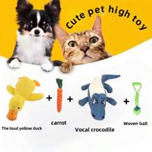 Cat/Dog Lover Gift And Dog/Cat Mom Love Pet Bite Sound Toy 4-Piece, Sound Yellow Duck + Carrot + Sound Crocodile + Woven Ball (Cute Companion Toys For Cat/Dog Lover Gift And Dog/Cat Mom Love Pet Grinding Teeth, Cat/Dog Lover Gift And Dog/Cat Mom Love Pets Play With Their Own Magic)