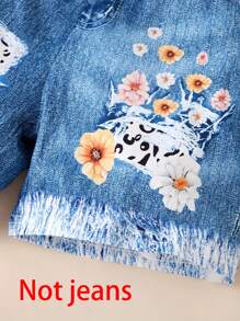 2pcs/Set Young Girl Casual 3D Deer Print Short Sleeve T-Shirt And Shorts Set, Summer