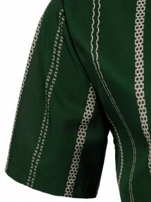 Men's Lightweight Geometric Striped Casual Business Polo Shirt, Summer - Dark Green - View 7