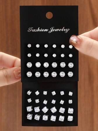 48pcs Fashionable Minimalist Cubic Zirconia Sparkly Earrings For Party, Date, Gift, Daily Wear